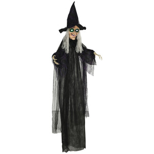 Décoration d'Halloween d'extérieur  1,80 m, sorcière noire grandeur nature, accessoire d'Halloween avec yeux lumineux