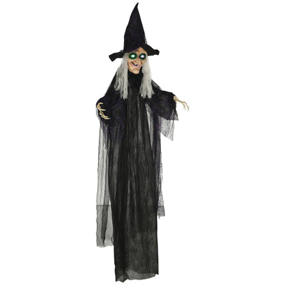 Décoration d'Halloween d'extérieur  1,80 m, sorcière noire grandeur nature, accessoire d'Halloween avec yeux lumineux