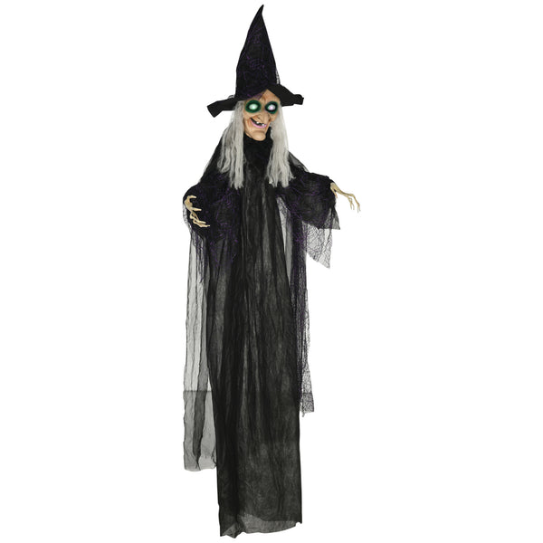 Décoration d'Halloween d'extérieur  1,80 m, sorcière noire grandeur nature, accessoire d'Halloween avec yeux lumineux
