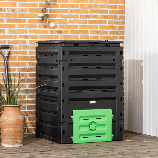 Composteur de jardin avec 80 aérations et 2 portes coulissantes, 450 L, noir
