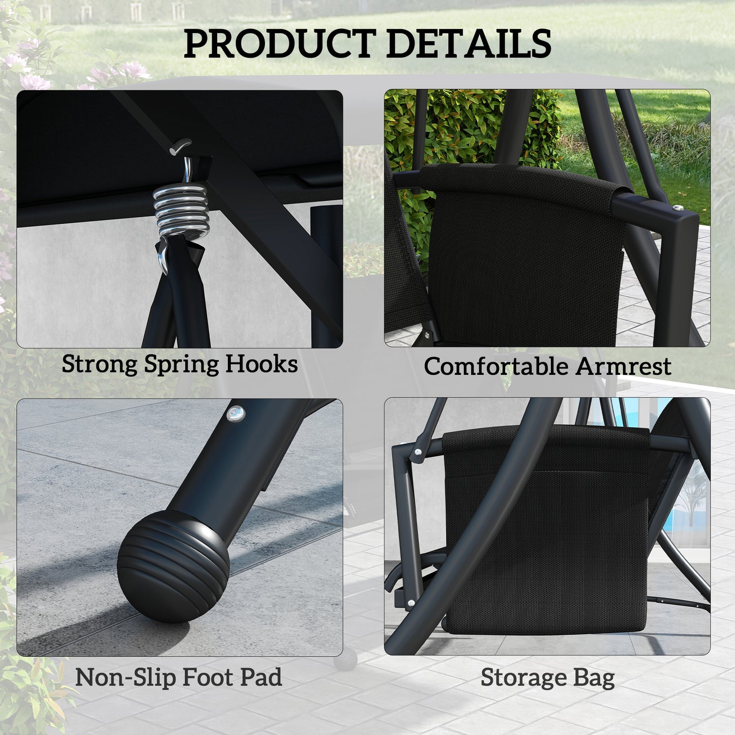 Outsunny 3 Person Outdoor Swing with Adjustable Canopy, Black