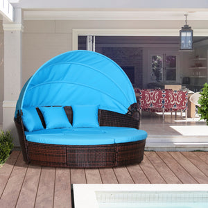 Canapé-lit de jardin 4 pièces avec auvent rétractable, bleu clair