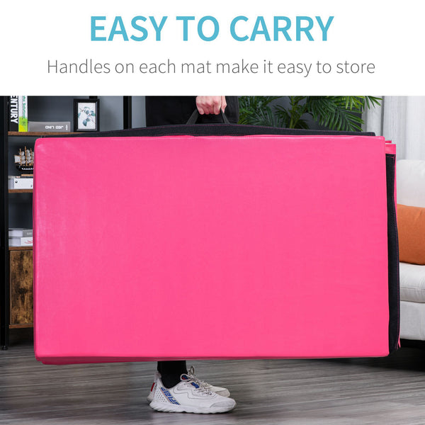 Tapis de gymnastique pliable 4'x10'x2'' avec poignées de transport, rose