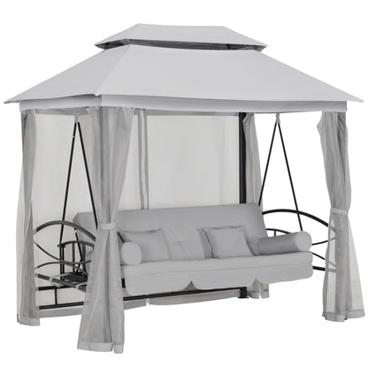 Outsunny 3-Seater Outdoor Daybed, 3-in-1 Canopy, Swing, Garden Hammock with Mosquito Net and Sun Shade, Grey