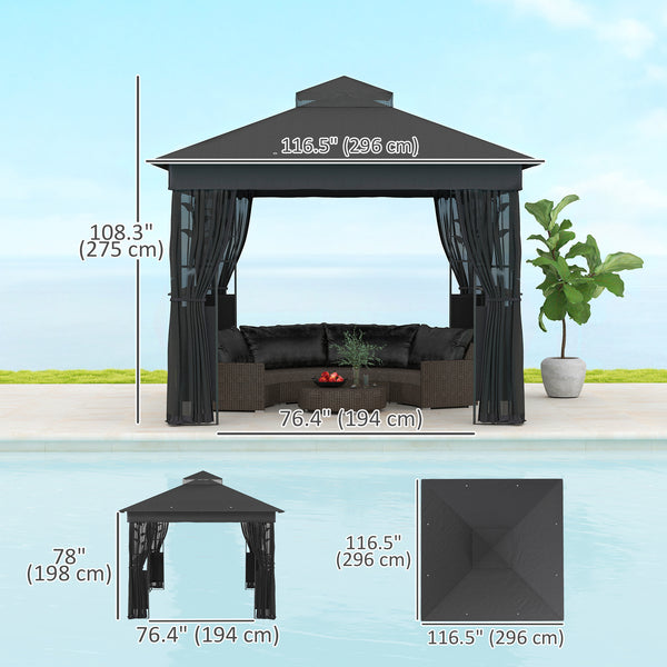 Gazebo 10' x 10' avec étagères et filet, UV30+ pour pelouse, jardin et terrasse