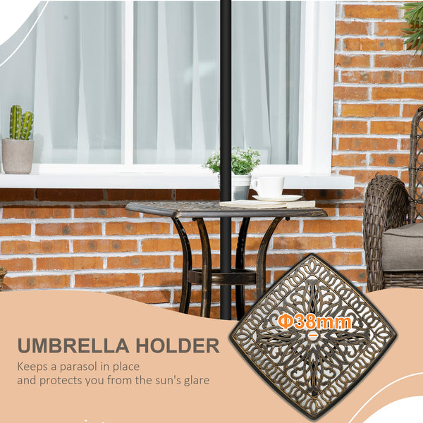Aluminium Outdoor Side Table with Umbrella Hole, 21" Square Patio Coffee Table End Table, Bronze