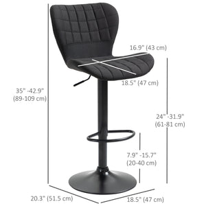 Set of 2 bar stools with wide seat, backrest and footrest, black