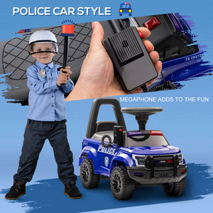 Kids Police Car with Hidden Underseat Storage, Megaphone, Blue