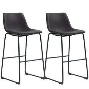 Lot de 2 tabourets de bar  vintage en cuir PU, tabourets de cuisine avec repose-pieds, marron foncé