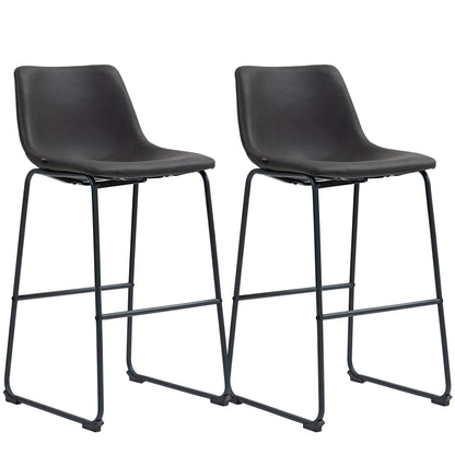 Set of 2 Vintage PU Leather Bar Stools, Kitchen Stools with Footrest, Dark Brown