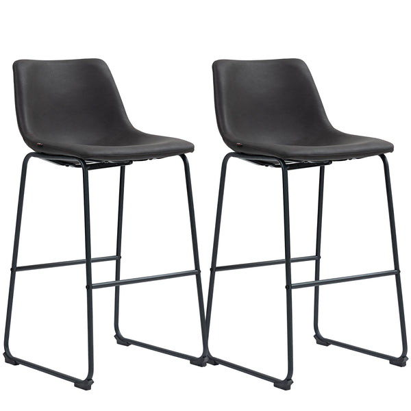 Lot de 2 tabourets de bar  vintage en cuir PU, tabourets de cuisine avec repose-pieds, marron foncé