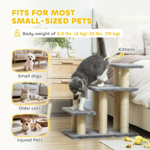 Cat stairs with 2 sisal scratching posts, white and grey