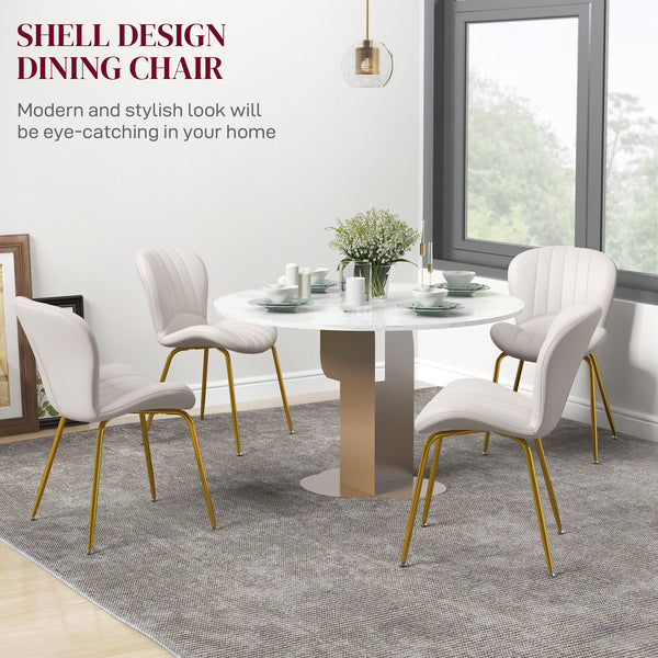 Lot de 4 chaises de salle à manger moderne avec dossier rembourré, blanc crème