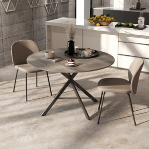 Table de cuisine ronde pour 4 personnes avec pieds en acier, grain de bois gris et noir