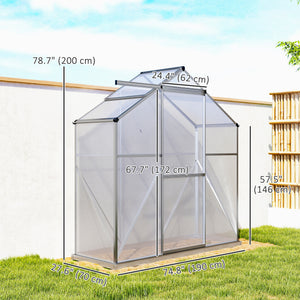 Polycarbonate greenhouse with sliding door, 5-level roof ventilation and gutter