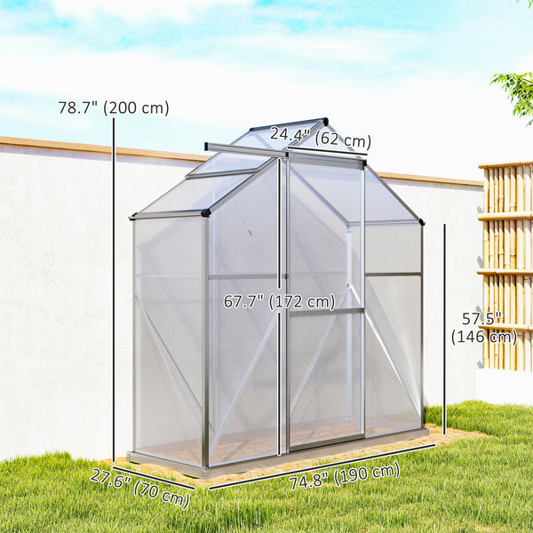 Polycarbonate greenhouse with sliding door, 5-level roof ventilation and gutter