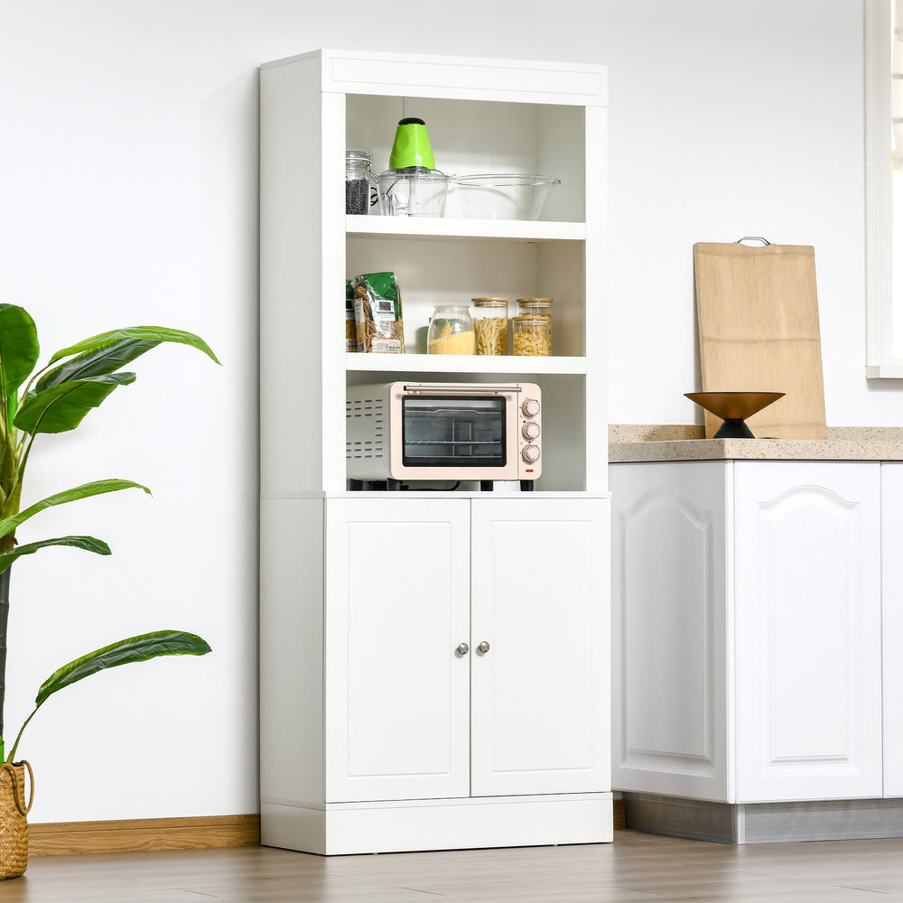 Buffet de cuisine avec étagères à 6 niveaux, blanc, aspect bois