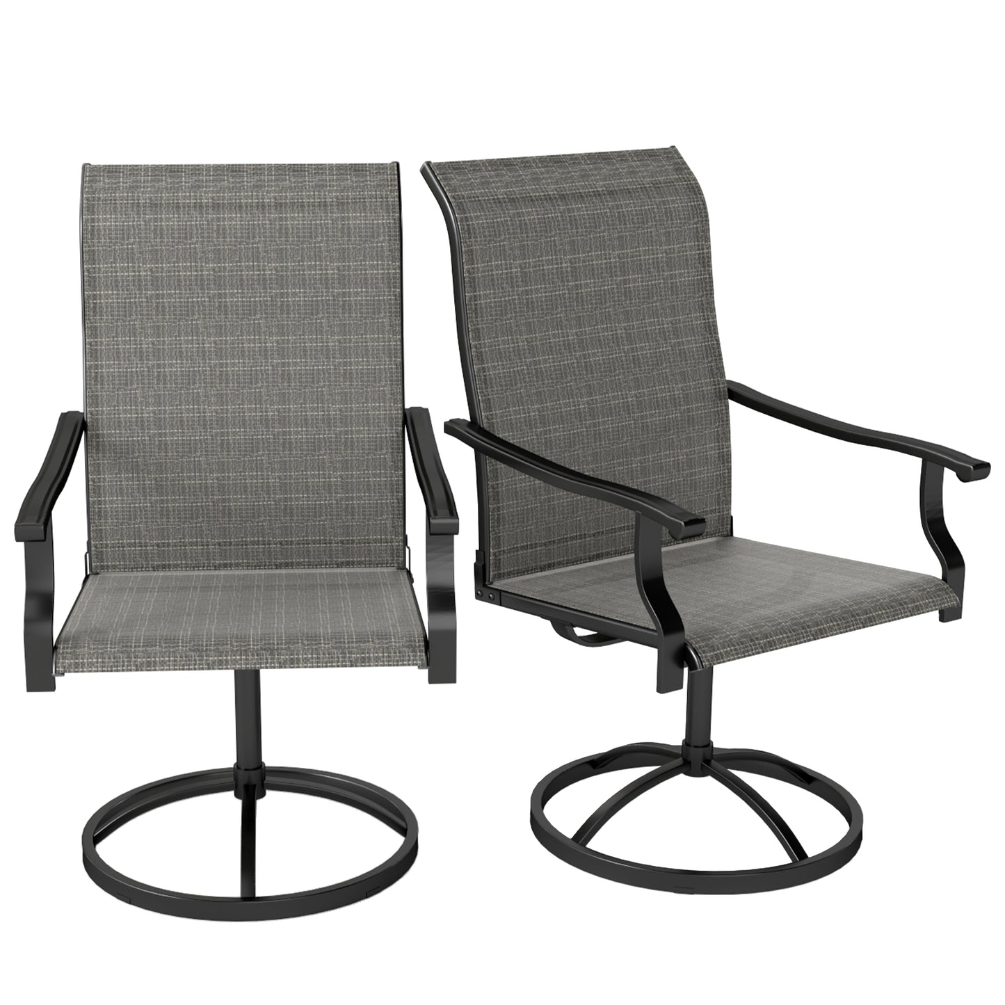 Lot de 2 chaises de salle à manger pivotantes d'extérieur, dossier haut et filet toutes saisons, gris