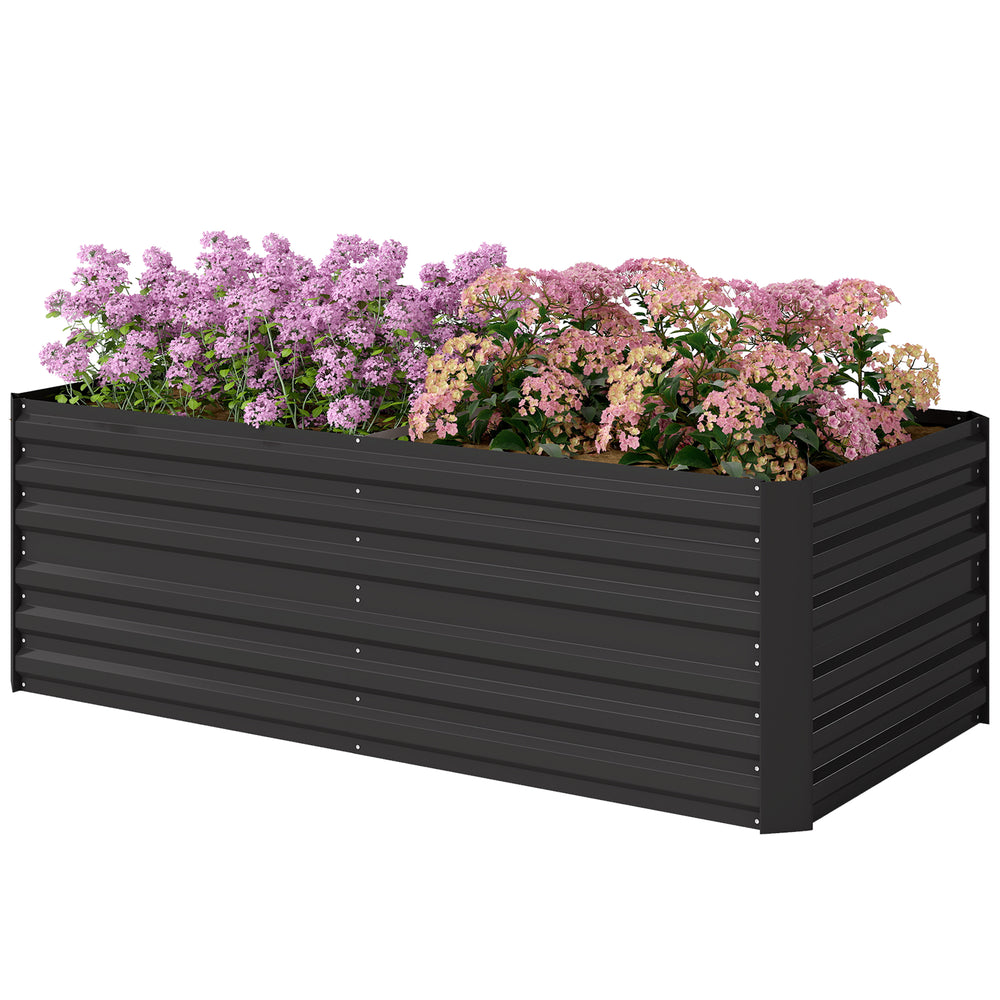 Galvanized raised planter with reinforcing rods, black