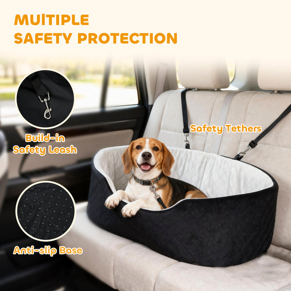Siège auto pour chien avec coussin amovible et lavable, noir