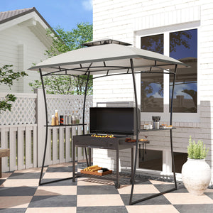 Outsunny 8' x 5' Outdoor Grill Gazebo, Double Tiered Barbecue Grill Gazebo Shelter with 2 Side Shelves and Hook, Light Gray |