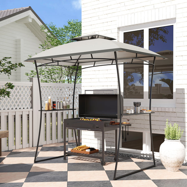 Outsunny 8' x 5' Outdoor Grill Gazebo, Double Tiered Barbecue Grill Gazebo Shelter with 2 Side Shelves and Hook, Light Gray |
