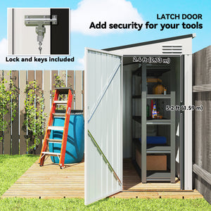 Abri de jardin adossé en métal avec porte verrouillable et aérations, blanc