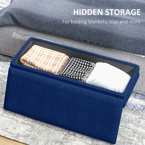 Pouf de rangement en velours avec pieds en acier, bleu