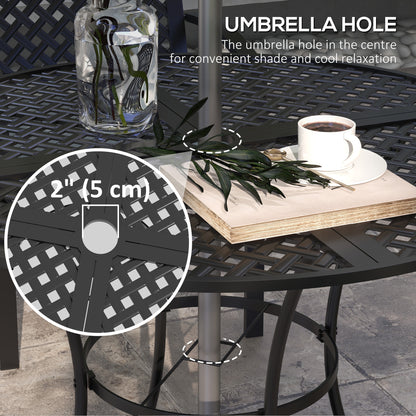 Outsunny 5-Piece Outdoor Dining Set with 4 Padded Stacking Armchairs, Patio Furniture Set with Umbrella Hole, Metal Table, for Garden, Patio, Poolside, Lawn, Backyard, Grey 