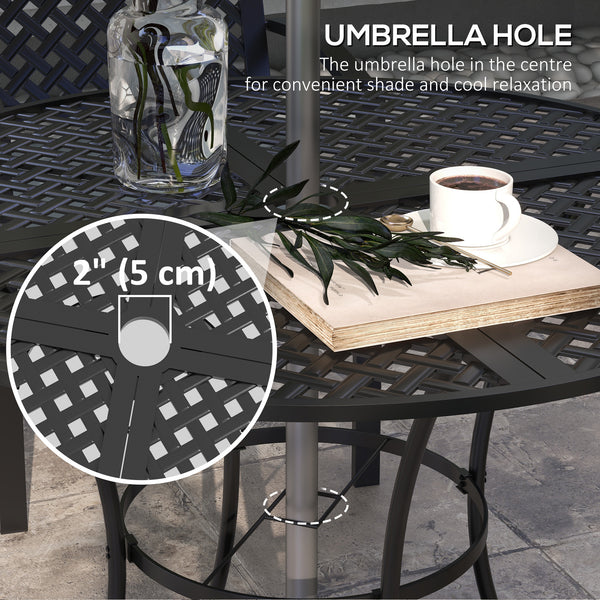 Ensemble de salle à manger d'extérieur 5 pièces avec 4 fauteuils empilables rembourrés, ensemble de meubles de patio avec trou pour parasol, gris