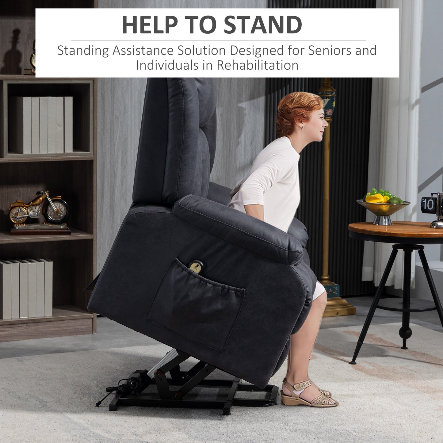 Fauteuil releveur pour seniors, fauteuil inclinable électrique en microfibre avec télécommande, montage rapide, gris anthracite