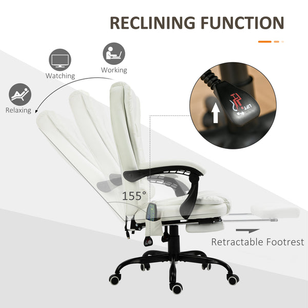 7-point vibrating massage chair with footrest, white