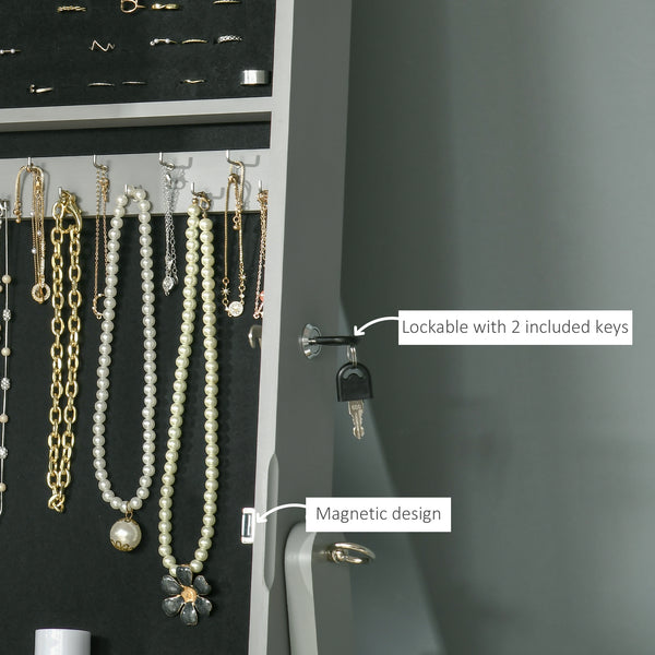Armoire à bijoux avec miroir verrouillable et 3 angles réglables, gris