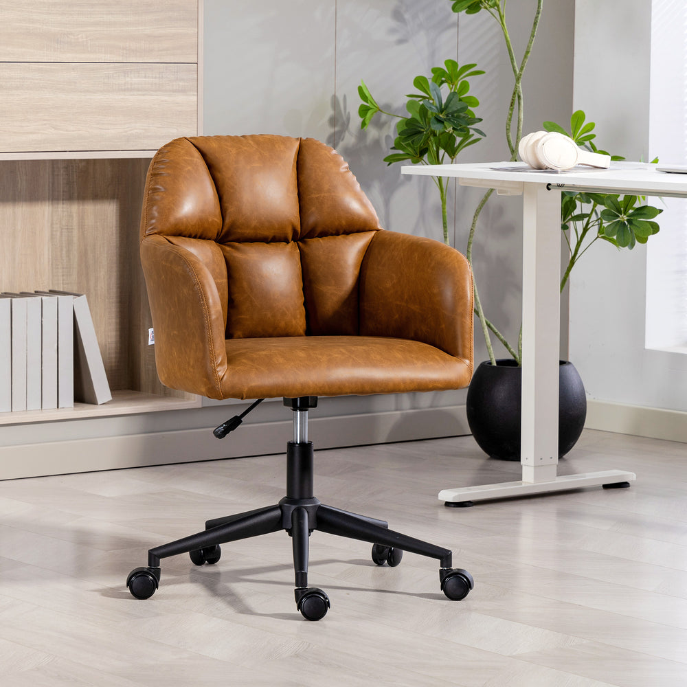 Fauteuil de bureau pivotant en similicuir à hauteur réglable, marron