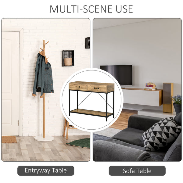 Entryway Console Table with Drawers, Storage Shelf for Living Room, Hallway, Bedroom, Brown