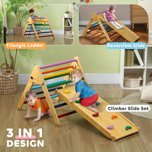 Ensemble d'escalade 3 en 1 multicolore avec rampe pour tout-petits en bois naturel