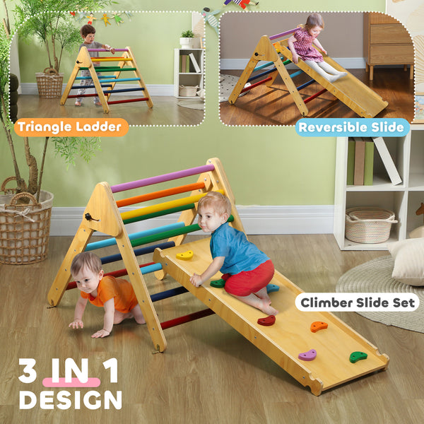 Ensemble d'escalade 3 en 1 multicolore avec rampe pour tout-petits en bois naturel