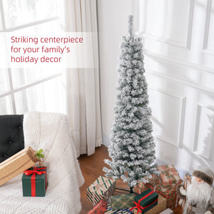 Sapin de Noël givré vert de 5 pieds en forme de crayon