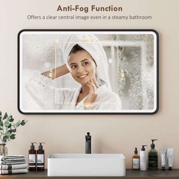 HOMCOM 101.6 x 61 cm bathroom mirror with LED lighting, wall-mounted, 3 colors, dimmable, horizontal/vertical format, black