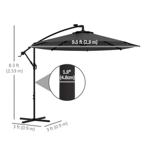 Parasol déporté de 9,5 pieds avec éclairage solaire LED et lestage, gris foncé