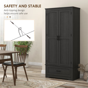 Meuble de cuisine de style campagnard avec 2 portes, tiroir et étagères réglables, noir