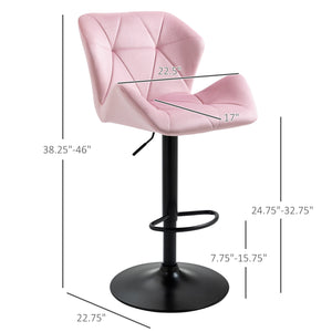 Set of 2 pink velvet fabric bar stools