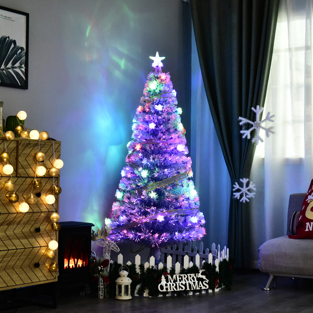 Sapin de Noël artificiel blanc de 5 pieds pré-éclairé en fibre optique LED