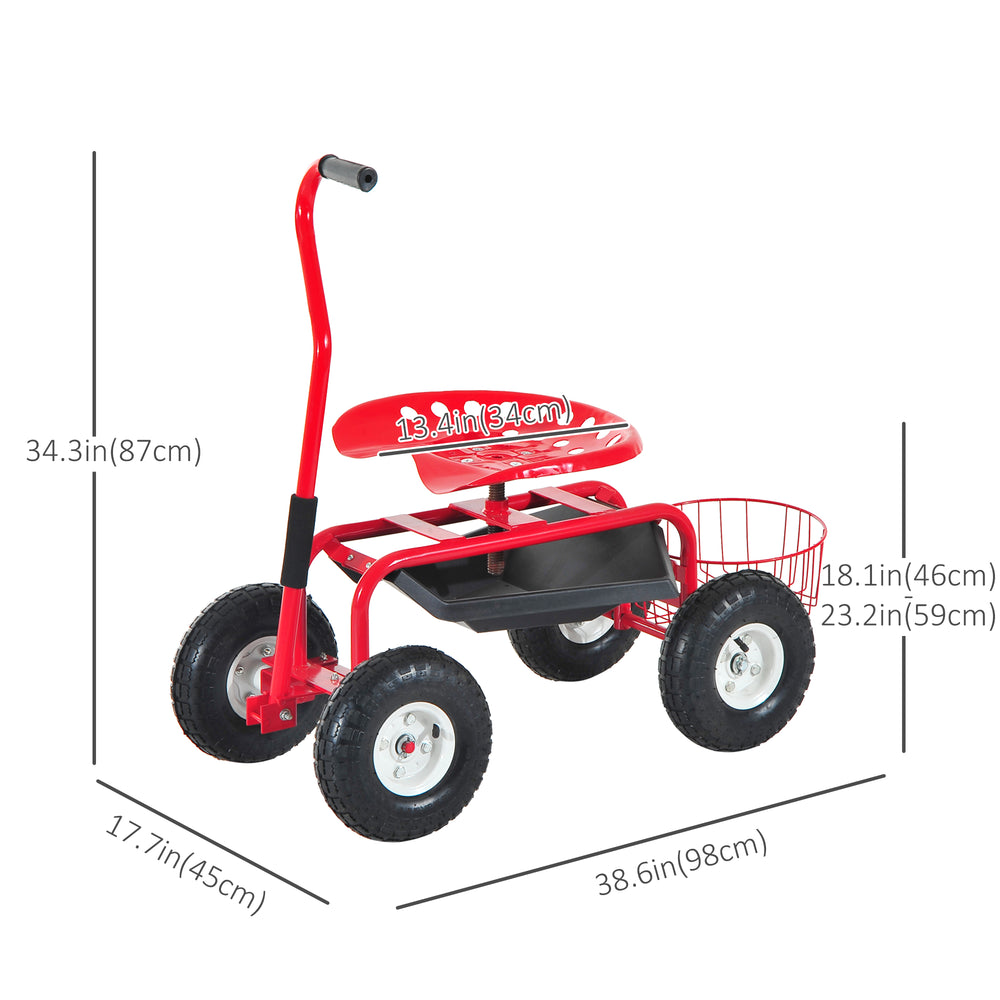 Chariot à roulettes avec siège pivotant et réglable, rouge et noir