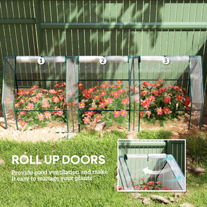 Mini portable greenhouse with roll-up zippered doors, transparent