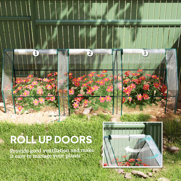 Mini portable greenhouse with roll-up zippered doors, transparent