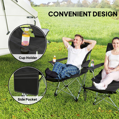 Outsunny Lot de 2 chaises de camping inclinables avec repose-pieds, chaise de camping pliante avec appui-tête, porte-gobelet, sac de rangement, noir