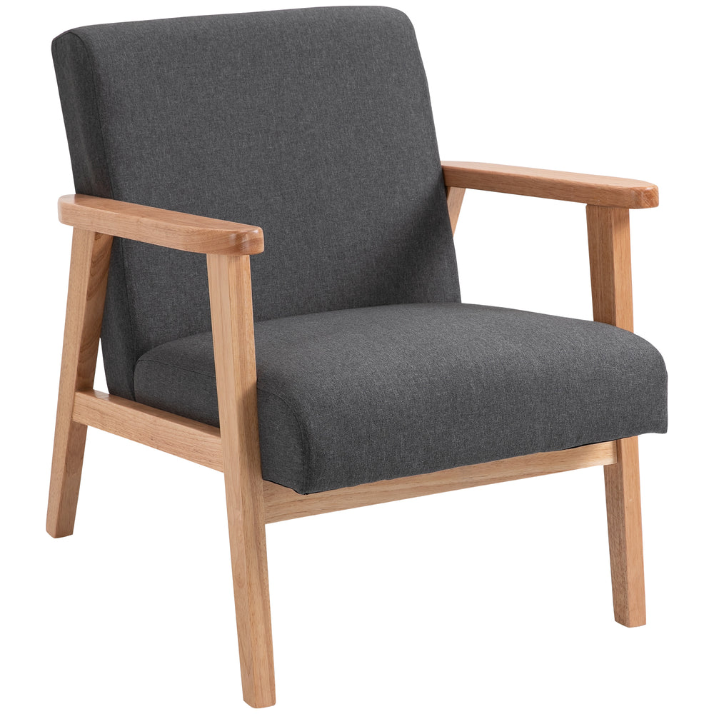 Fauteuil d'appoint mid century en tissu avec accoudoirs en bois, gris