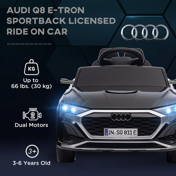 Voiture électrique pour enfants 12V, Audi Q8 Etron Sportback, avec télécommande, noire