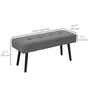 Banc ottoman rembourré en velours côtelé avec pieds en acier, gris